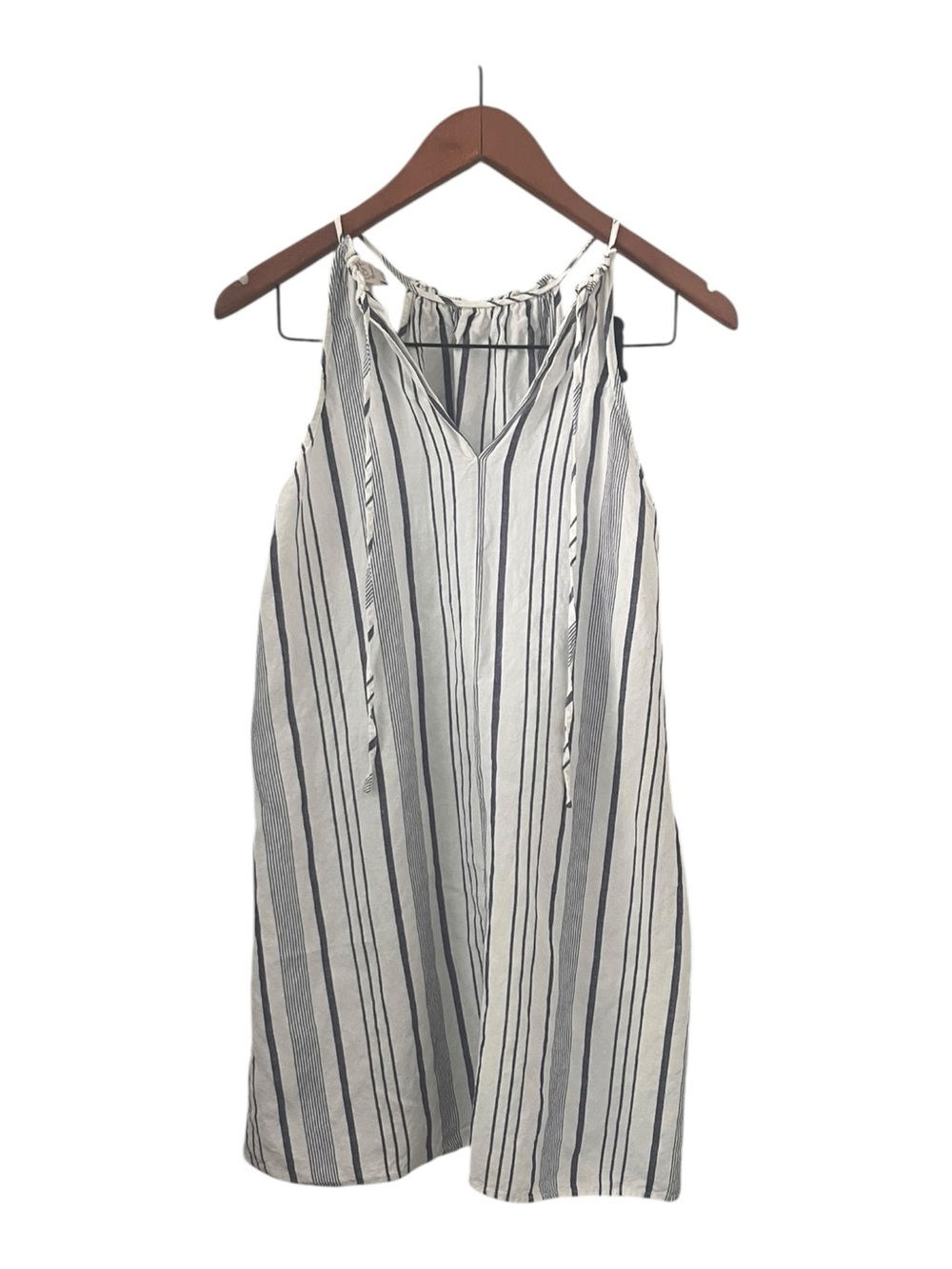 LOFT Beach White and Navy Striped Mini Linen Blend Dress